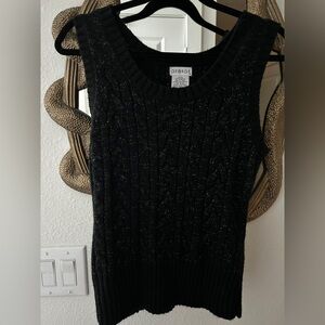George Women's Black & Silver Metallic Cable-Knit Sweater Vest